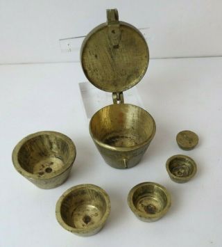 6 Pc.  Vintage Brass Nesting Apothecary Scale Weights Cups 1/2 Oz.  - 16 Oz