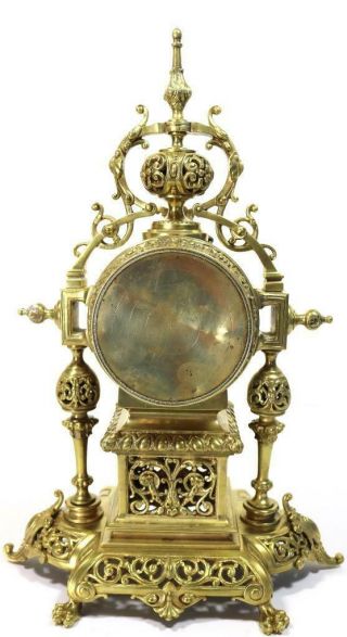 Antique French Mantle Clock 1880s Pierced Embossed Bronze Bell Striking 11