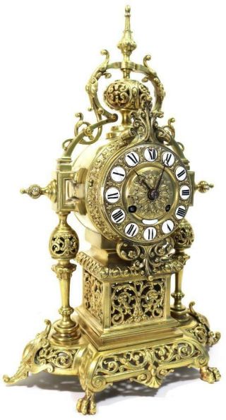 Antique French Mantle Clock 1880s Pierced Embossed Bronze Bell Striking 2