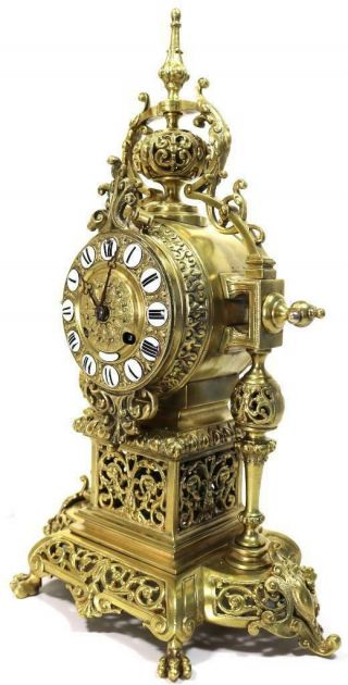 Antique French Mantle Clock 1880s Pierced Embossed Bronze Bell Striking 3