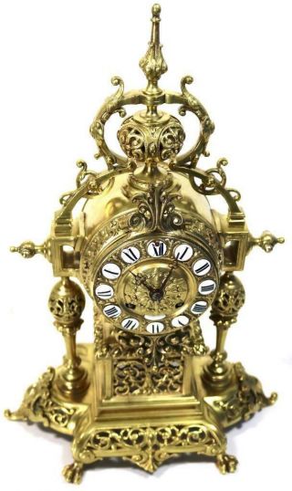 Antique French Mantle Clock 1880s Pierced Embossed Bronze Bell Striking 4