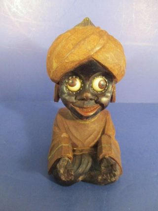 Rare Vintage J.  Oswald " The Swami Or Genie " Rolling Eyes Carved Wooden Clock