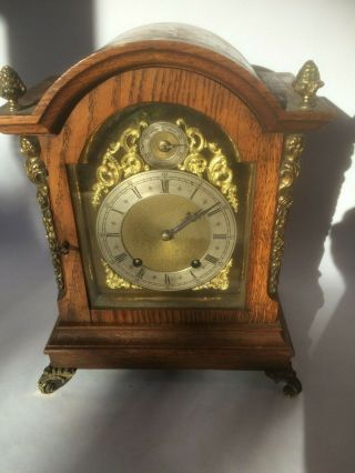 Oak Bracket Clock With Brass Mounts 1/2 Striking W&h