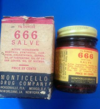 Vintage 1 1/2 Ounces Monticello Drug Company “666” Salve