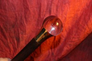 Unique Early Vintage Ginormous Crystal Ball Cane Xx Heavy Duty W/giant Brass Tip