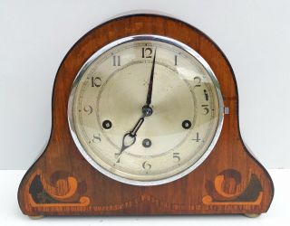 Art Deco Hac Walnut Quarter Chiming Mantle Clock