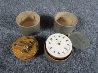 2 Antique Swiss Barrel Clock Watch Movements By Recto Watch Company