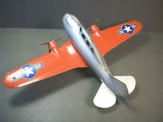 Vintage 1940s Marx Pressed Steel Toy 2 - Engine Pursuit Fighter Airplane 10.  5 "