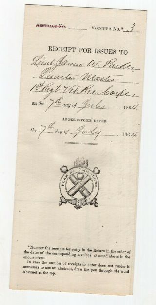 1864 Civil War Document,  Capt Norton Issuing Equipment