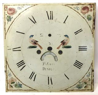 Square Long Case Grandfather Clock Dial Birds 13.  25 " By 13.  25 " T Jones Denbigh