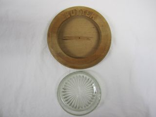 Antique ? Primitive Carved Wooden Round Bread Board,  Bread Knife & Butter Dish 4