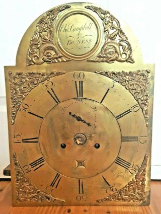 Scottish Grandfather Tall Case Clock Brass Face & Movement By Charles Campbell