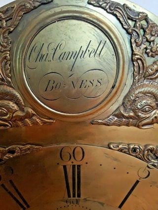 Scottish Grandfather Tall Case Clock Brass Face & Movement by Charles Campbell 2