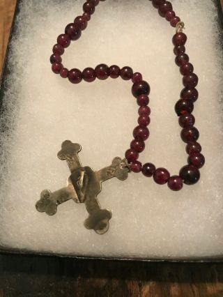 Revolutionary War 18th Century Silver Hallmarked Trade Cross With Amber Beads