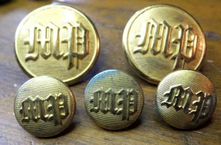 Vintage Gold Colored Buttons Two Large And Three Small Have Mp Superior Quality