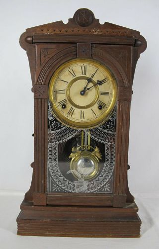 Antique 1885 Wm L Gilbert Ersa Parlor Table Shelf Kitchen Gingerbread Clock Yqz