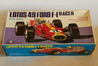 Vintage Tin Battery Operated Lotus 49 Ford F1 Racer Car Daishin Toy