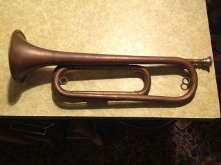 WOW RARE OBSOLETE WW1 HARRY COLEMAN MILITARY BUGLE.  HISTORY. 3