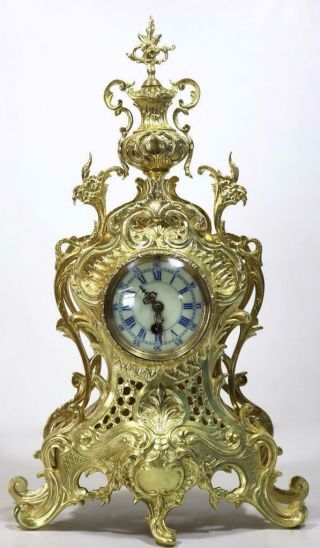 Antique Mantle Clock French Lovely 1880s Embossed Rococo Bronze Single Train