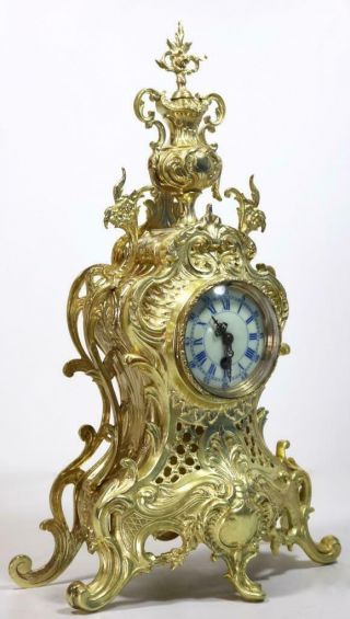 Antique Mantle Clock French Lovely 1880s Embossed Rococo Bronze Single Train 3