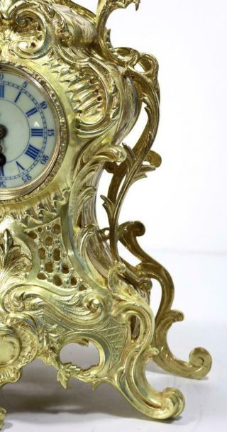 Antique Mantle Clock French Lovely 1880s Embossed Rococo Bronze Single Train 9