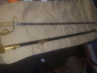 Vintage Usn Navy Officers Sword With Scabbard And Officers Name On It