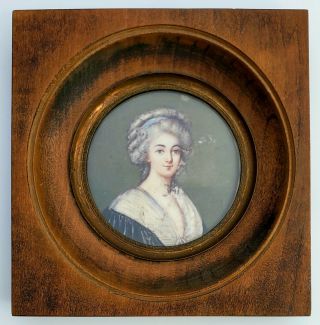 Antique 19th C.  French Miniature Portrait Painting Signed - Duchess Of Chevreuse