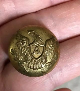 Non - Dug 7/8 " Brass Civil War " A " Artillary Button Eagle Shield - Extra Quality