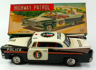 Vintage S.  Y.  (japan) 1958 Dodge Police Tin Litho Friction Car W/box Nr