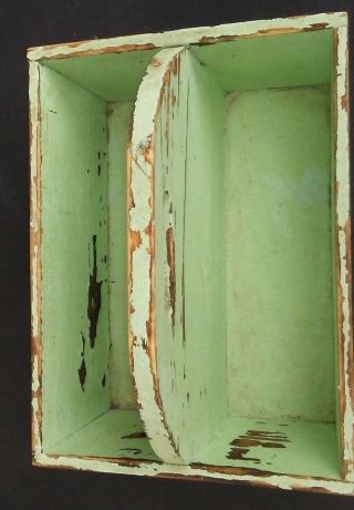 Wooden Primitive Tool Caddy Tray Farmhouse Green Tote Handled Utensil Garden Box 5