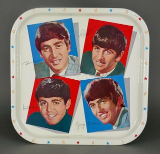 Vtg 1964 The Beatles Great Britain John Lennon Ringo Mid Century Serving Tray
