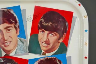 Vtg 1964 The Beatles Great Britain John Lennon Ringo Mid Century Serving Tray 3