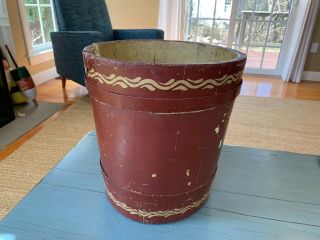 Antique Hand Painted Sap Bucket Primitive Wooden Rustic Maple Syrup Pail Signed 10