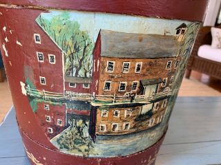 Antique Hand Painted Sap Bucket Primitive Wooden Rustic Maple Syrup Pail Signed 2