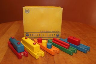 Vintage Holgate 1440 Blok - That - Lox Wooden Toy Train Box 1946 - 7 Complete