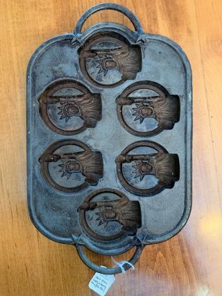 Rowoco Cast Iron Biscuit Muffin Baking Mold Pan Statue Of Liberty Primitive