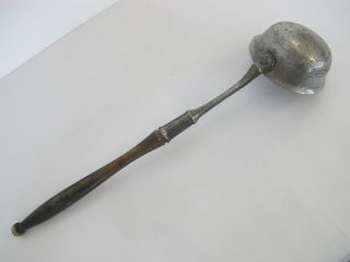 Primitive Antique Hand Forged Ladle With Turned Wood Handle Hearth Spoon Dipper