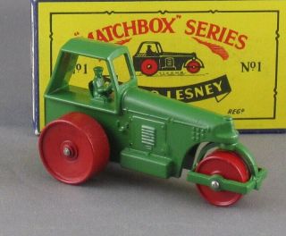 Vintage 1960s Matchbox 1c Road Roller Dark Green Vvnmint & Boxed Beauty