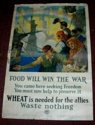 Orig Food Will Win The War Poster Wwi Home Front Statue Of Liberty C.  E.  Chambers