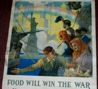 orig FOOD WILL WIN THE WAR Poster WWI Home Front Statue of Liberty C.  E.  Chambers 2