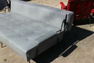 Authentic Mid - Century Long Gray Sofa Heavy Iron Frame 10