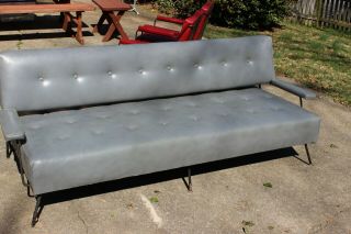 Authentic Mid - Century Long Gray Sofa Heavy Iron Frame