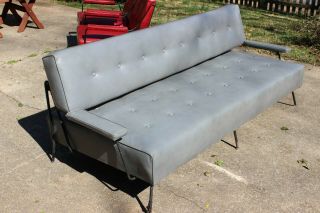 Authentic Mid - Century Long Gray Sofa Heavy Iron Frame 2