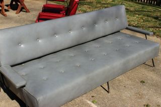 Authentic Mid - Century Long Gray Sofa Heavy Iron Frame 3