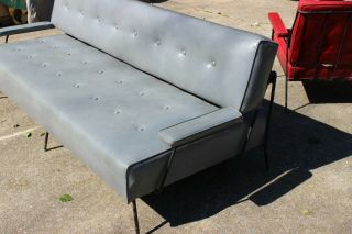 Authentic Mid - Century Long Gray Sofa Heavy Iron Frame 5