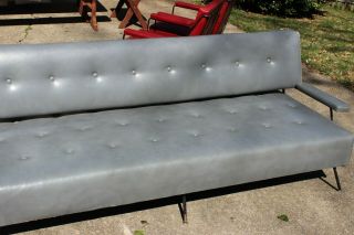 Authentic Mid - Century Long Gray Sofa Heavy Iron Frame 6