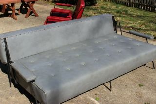 Authentic Mid - Century Long Gray Sofa Heavy Iron Frame 7