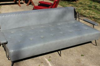 Authentic Mid - Century Long Gray Sofa Heavy Iron Frame 8