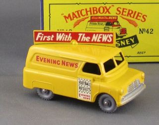 Vintage 1960s Matchbox 42 Bedford News Van Pristine,  Perfect Decals,  Mint/boxed