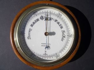 Vintage Aneroid Barometer,  Perry & Co. ,  Bournemouth,  England,  Hardwood Case